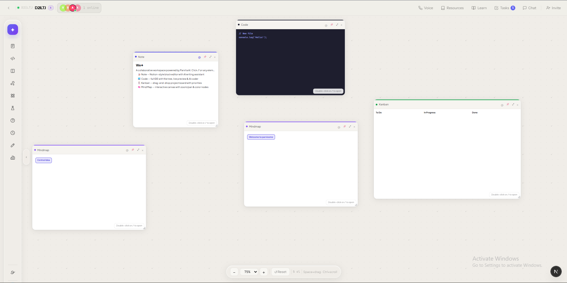 Parvixome collaborative learning demo